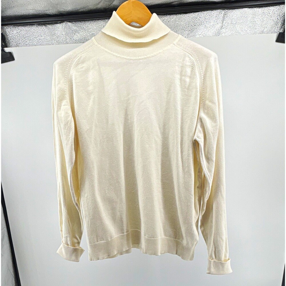 Talbots Ivory 100% Cotton Knit Turtleneck Pullover Sweater Long Sleeve Size L
